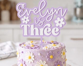 Personalized Daisy Cake Topper 3D Printed | Two-Tone Birthday Sign | Double Layer Custom Name & Age