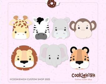 標準サイズのかわいいサファリ クッキー カッター 7 個セット .stl + Eddie PNG 画像! | すぐにダウンロード!