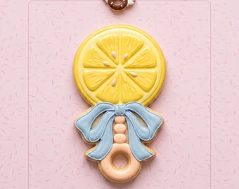 Lemon Baby Rattle Cookie Cutter STL | Digital Download + Edible PNG + Black Guide