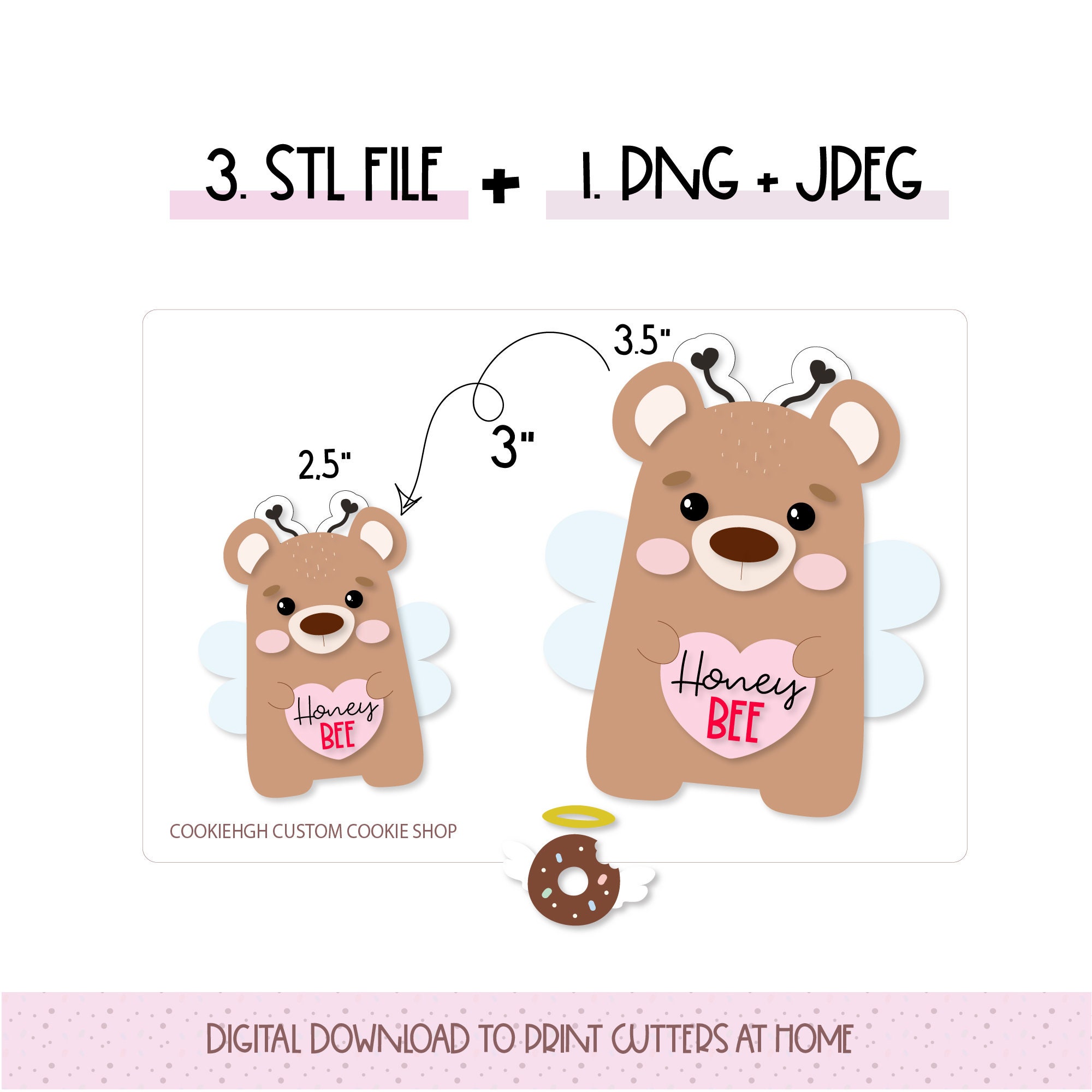 Honey Bear Cookie Cutter .STL File + PNG/JPG Edible Print! Instant ...