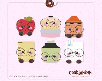 Set of 6 nerdy school supplies cookie cutters. Eddie .stl + PNG image! | Instant download!