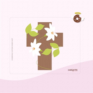 Cross With Lily Floral Cookie Cutter .STL Files + PNG /JPG Edible image | Instant download!