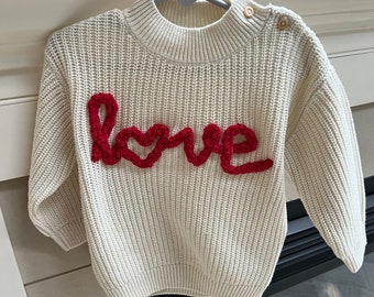 Customizable Baby Knit Sweater- Embroidered Lettering & Designs