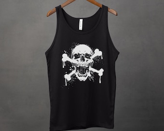 Schreeuwende schedel Punk Goth Donkere Stille Scream Bloody Spray Paint Splatter Graffiti Crossbones Tank Top Cadeau Piraat Vlag Blood Bones Emo-shirt