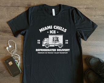 Miami Ice Parodie Bedrijfslogo T-shirt, Grappige Zwarte Humor Gekoelde Levering