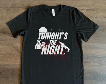 Tonight's The Night T-shirt met verweerd retro lettertype, kleding met duistere humor en een griezelig, edgy top met spetterprint.