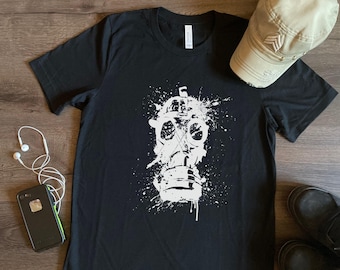 Gasmasker, steampunk biohazard waarschuwing gevaar apocalyps gasmasker tshirt cadeau donkere bloedige punk goth emo shirt rommelig spuitverf graffiti stijl
