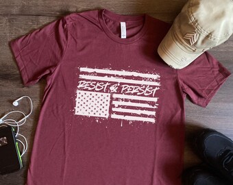 Resist & Persist Flag-t-shirt, ondersteboven verdrietig Amerikaans signaalprotestbord bescherm True America Patriot Gift, rommelige verfgraffiti