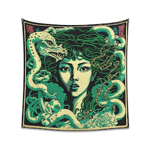 Medusa's Serenity: Japanese-Inspired Tapestry | Home Decor & Gifts | Unique Wall Art for Bedroom, Living Room | Trippy Medusa Tapestries