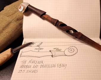 Handcrafted Merbau, Brazilian Ebony, and Shell Wand, Magic Wand, Real Wood, Unique