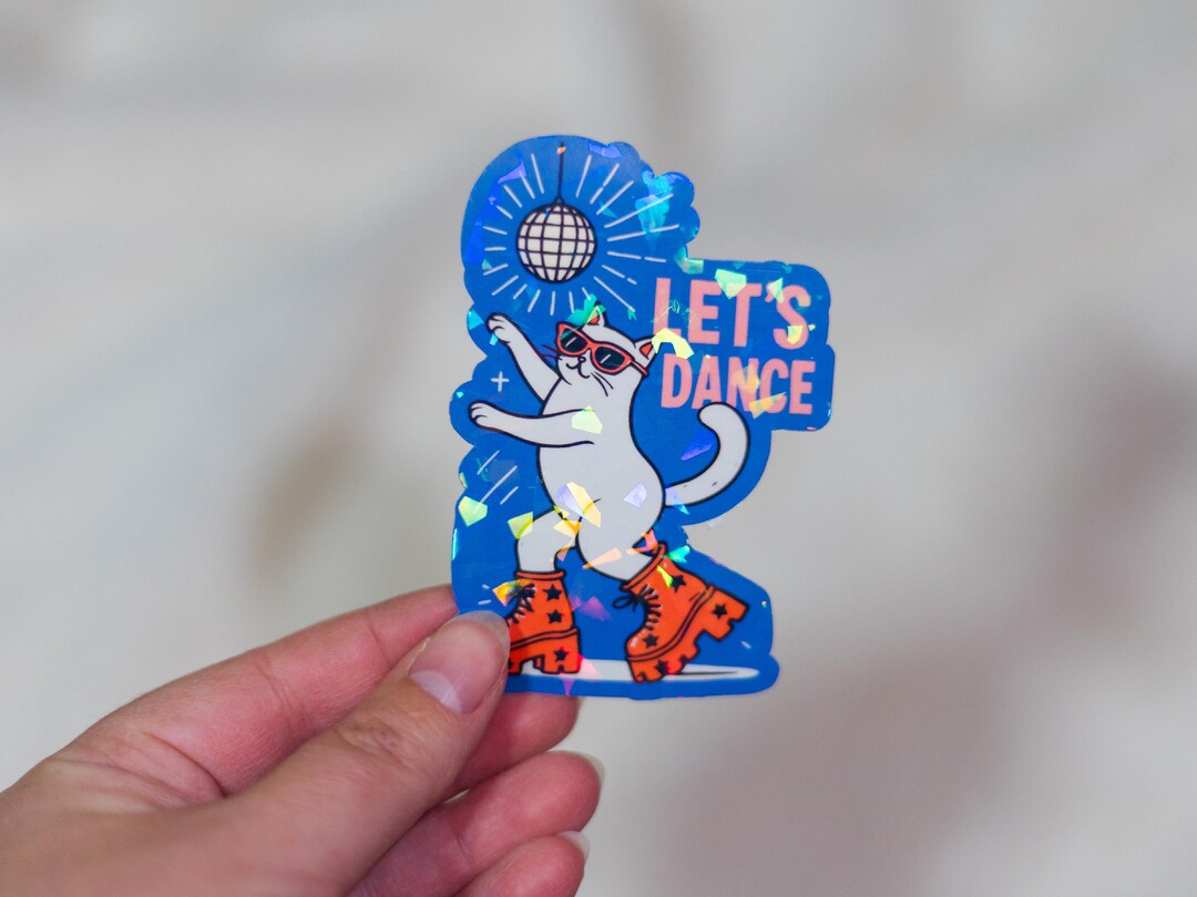 Let’s Dance Cat Sticker – Holographic Blue Vinyl Dancing Cat With Boots ...