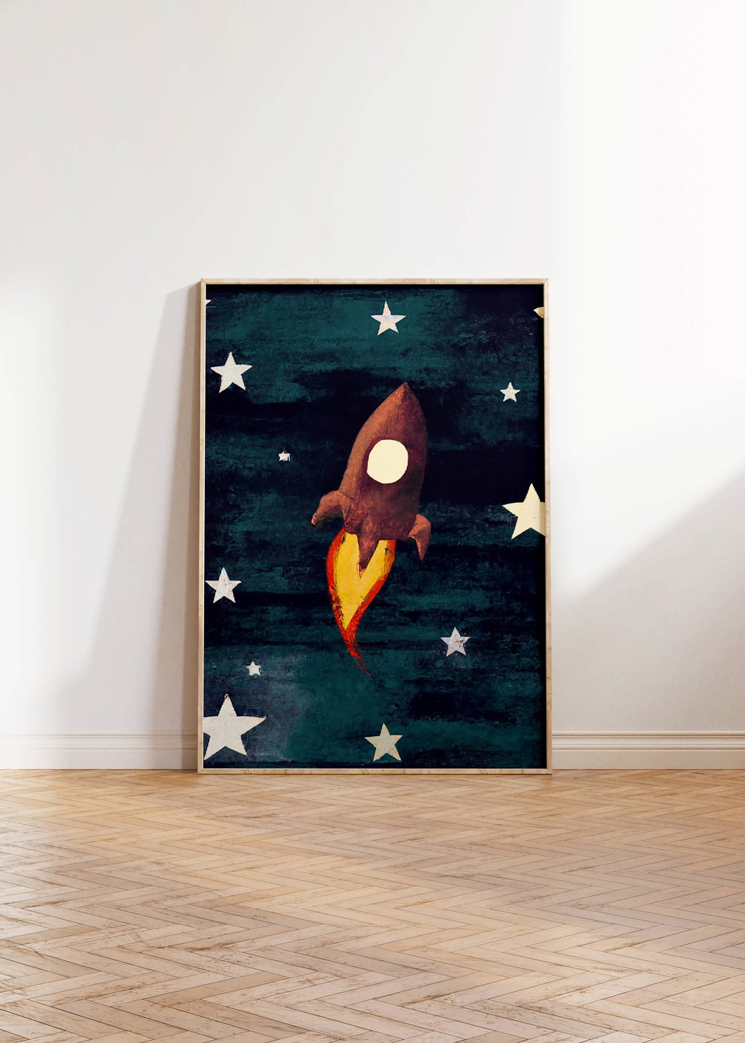 Nursery Poster Rocket Wall Art for Kids Room Stars Print Nursery Wall ...