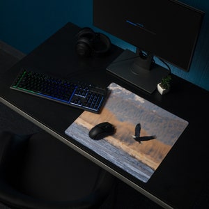 Gaming mouse pad with mountain landscape and bald eagle