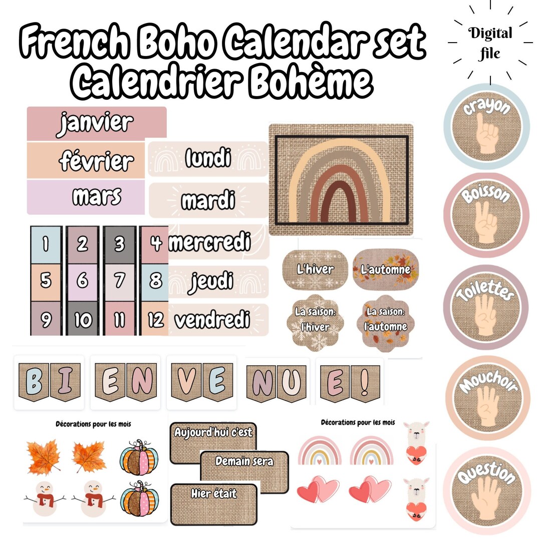 French Boho Calendar Calendrier Bohème Etsy