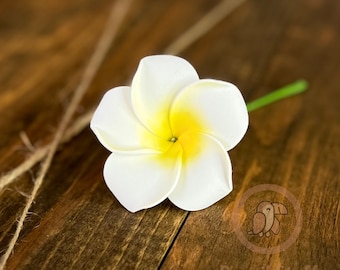 Hawaiian White Plumeria, Artificial Foam Flower, Ear Flower with Stem, Frangipani