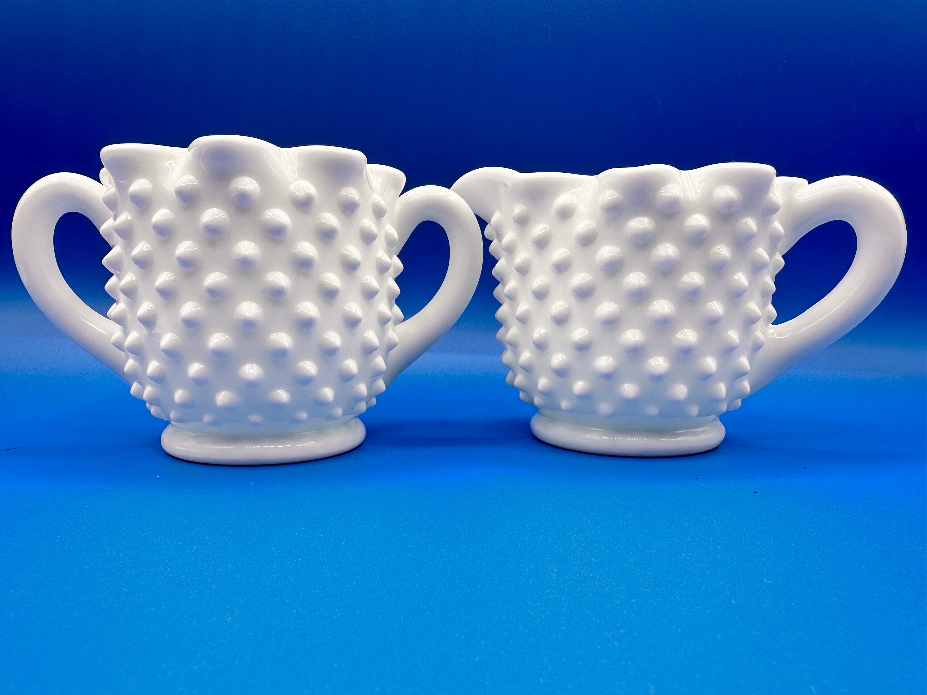 Fenton Milk Glass Hobnail Creamer & Sugar Set 8point Star Etsy