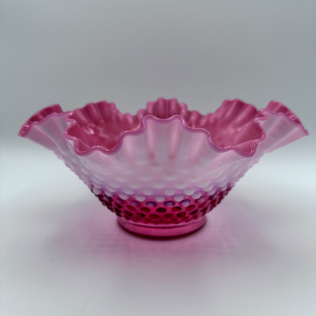 Vintage Fenton Cranberry Opalescent Glass Serving Bowl Pink & White ...