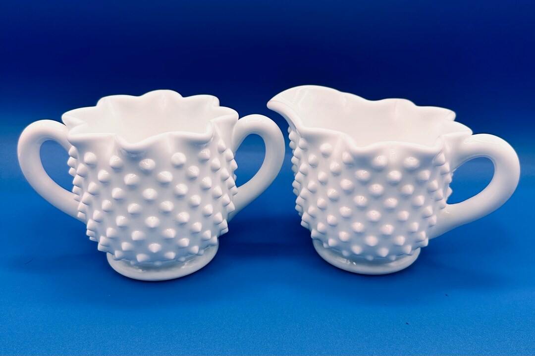 Fenton Milk Glass Hobnail Creamer & Sugar Set 8point Star Etsy