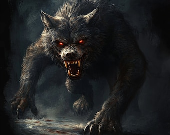 Digital Werewolf Halloween Print