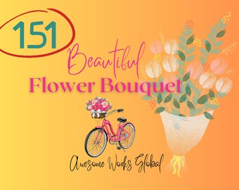 Beautiful Flower Bouquet Clip art Package, Floral Bouquet, Digital Product, I love you, valentines, template graphics design.