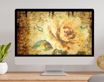 Yellow Digital Papers, Floral Digital Paper Pack, Rose Digital Scrapbook ,Rose Paper Journal, floral Vintage paper Design, Digital Product