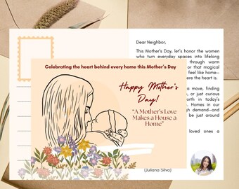 Real Estate Mothers Day Flower Post Card - Marketing card -  Real Estate Template, Canva editable digital product ,Happy Mother's Day