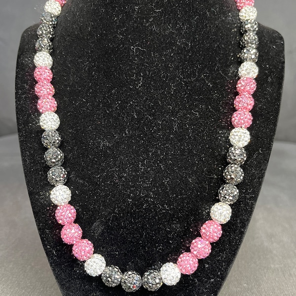 Pink Beaded Necklace Black White Sports Chain Jewelry Baseball Rhinestone Harper Bead Shiny Bling Diamond Stone Breast Cancer Awareness