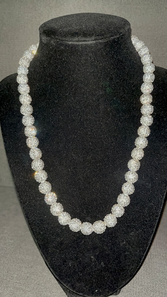 Icey White Sports Necklace Beaded Baseball Diamond Disco