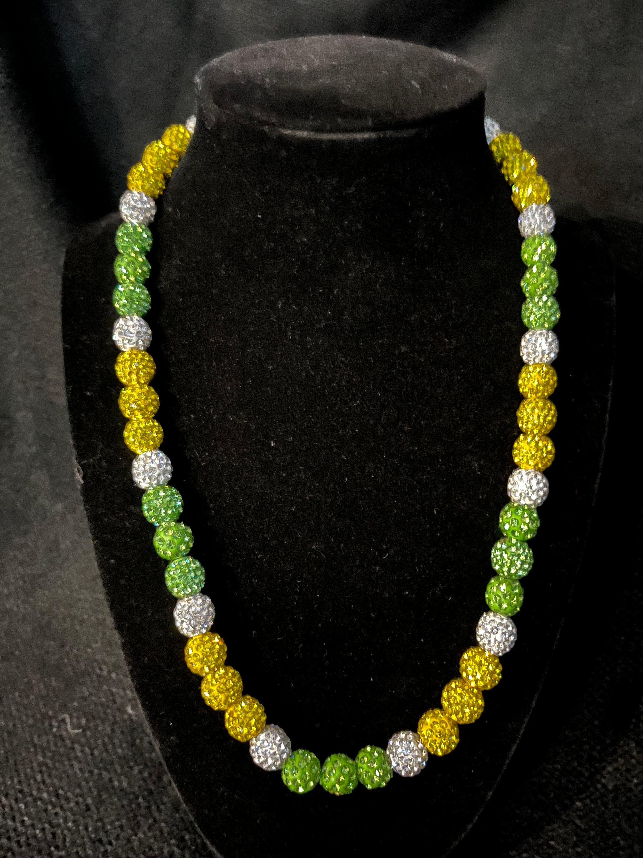 Green and yellow bead necklace discount