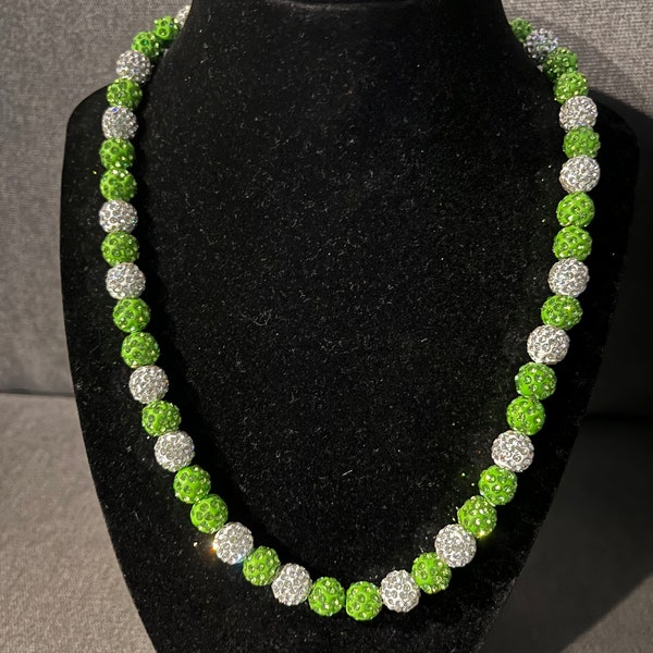 Green Apple Beaded Necklace Baseball Light Bead Chain Rhinestone White Alvarado Phillies Eagles Kelly Jalen Hurts Kelce Football Bling Jets