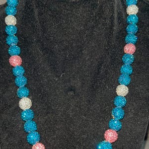 Cerulean Blue Baseball Necklace Blue Yellow Red White Orange World Series Royal Rhinestone Bead Chain Bling