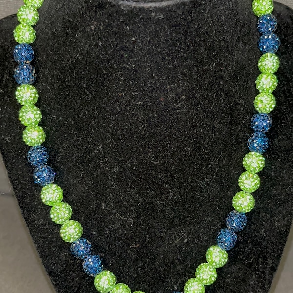 Seahawks Beaded Baseball Necklace Shiny Green Navy Blue Rhinestone Bead Bling Chain Bead Volt Teal Harper Football Mariners Seattle