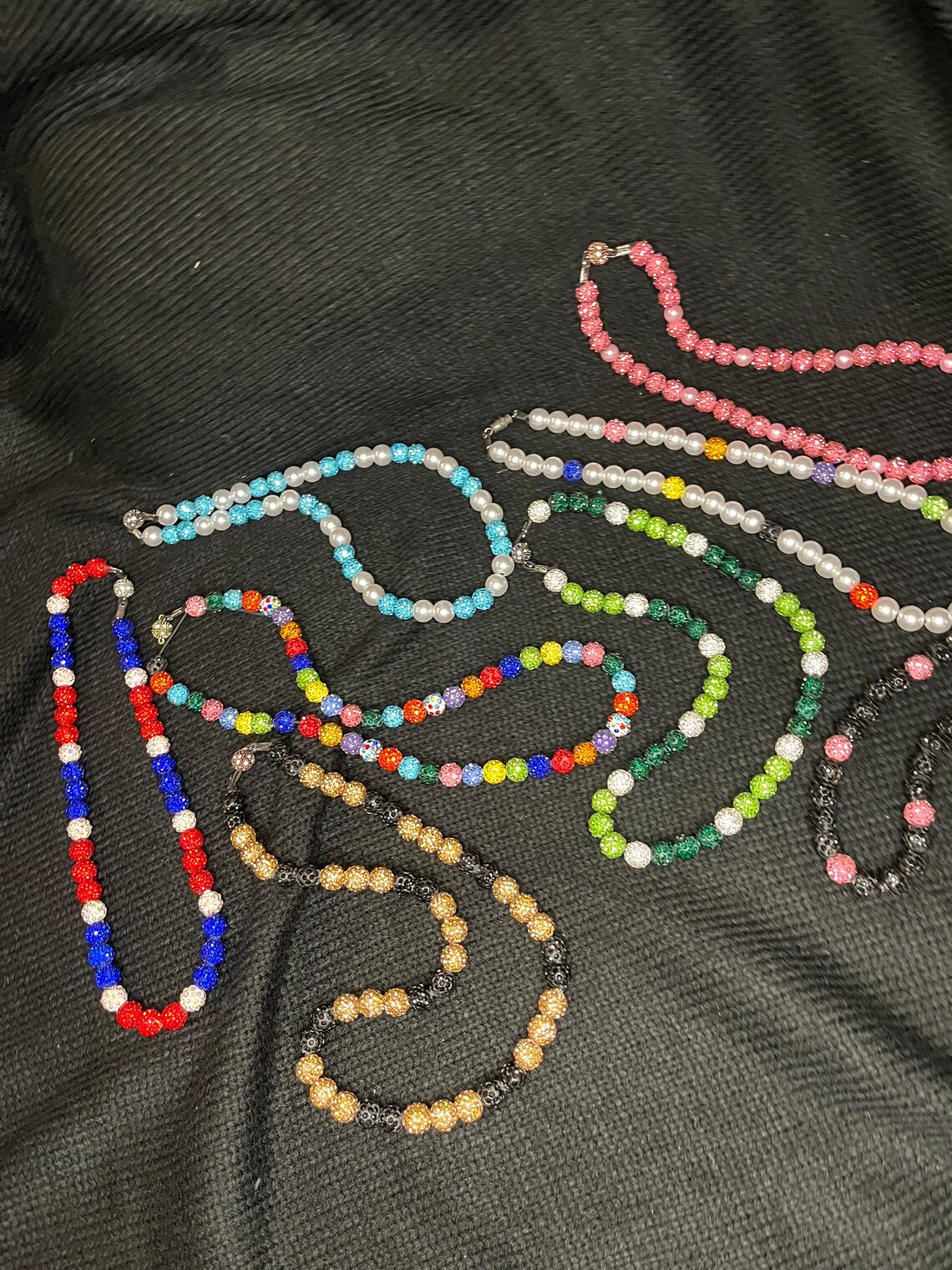 Blue White Beaded Baseball Necklace Rhinestone Bling White Etsy