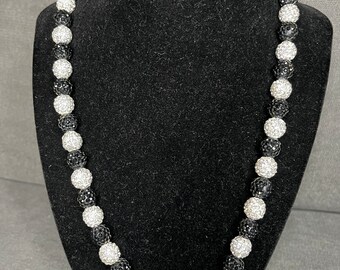 Black White Baseball Beaded Necklace Ebony Ivory Rhinestone Bead Bling Chain Shiny Bling White Sox Michael Jackson Sports Formal Art