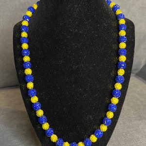 Blue Yellow Beaded Baseball Necklace Brewers  Rhinestone Bead Chain Rally Bling Wander Phillies Rams Harper Football Sport Pollyana