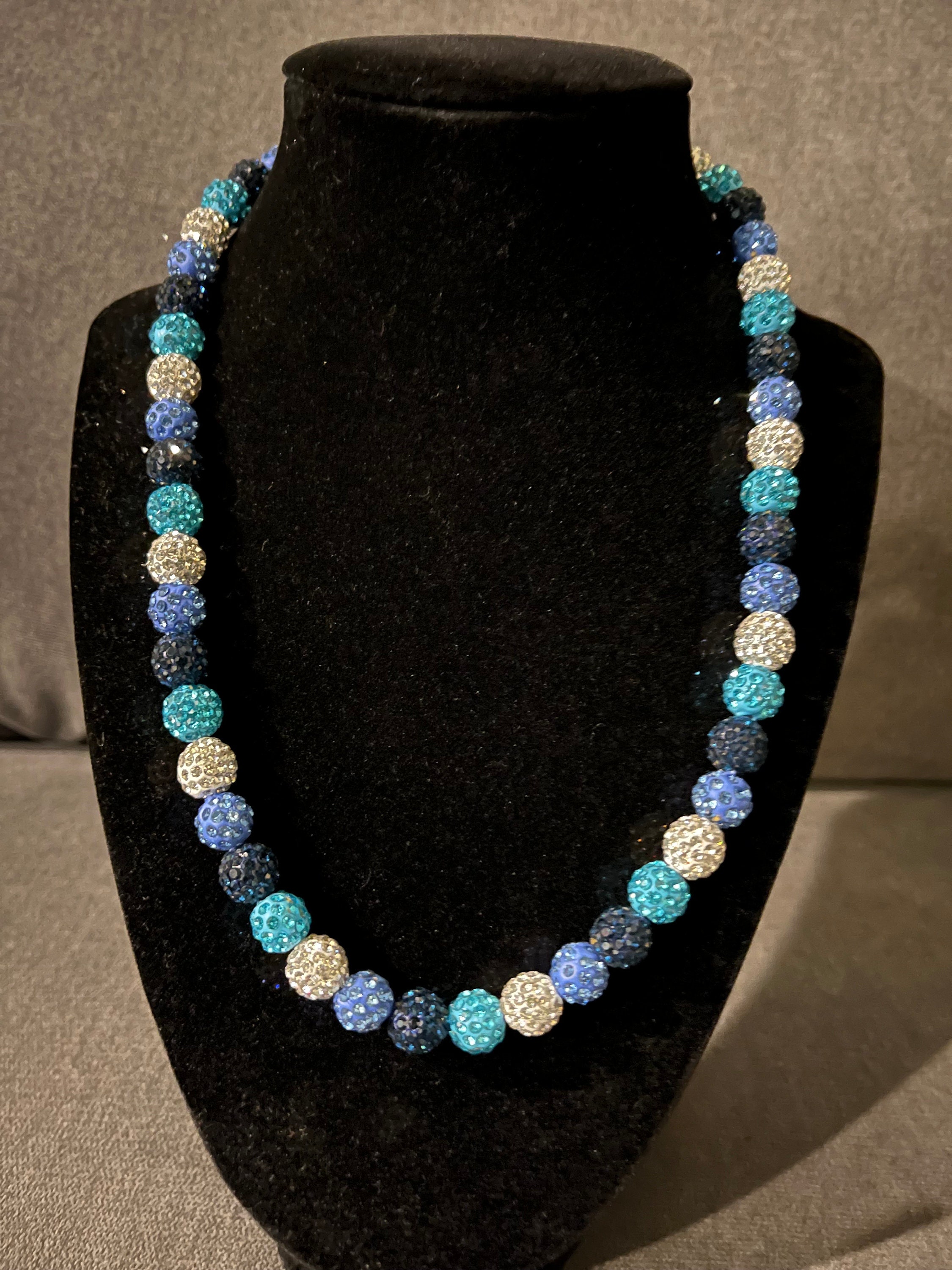 Aqua blue beaded Layered gemstone necklace earrings at ₹4400 | Azilaa