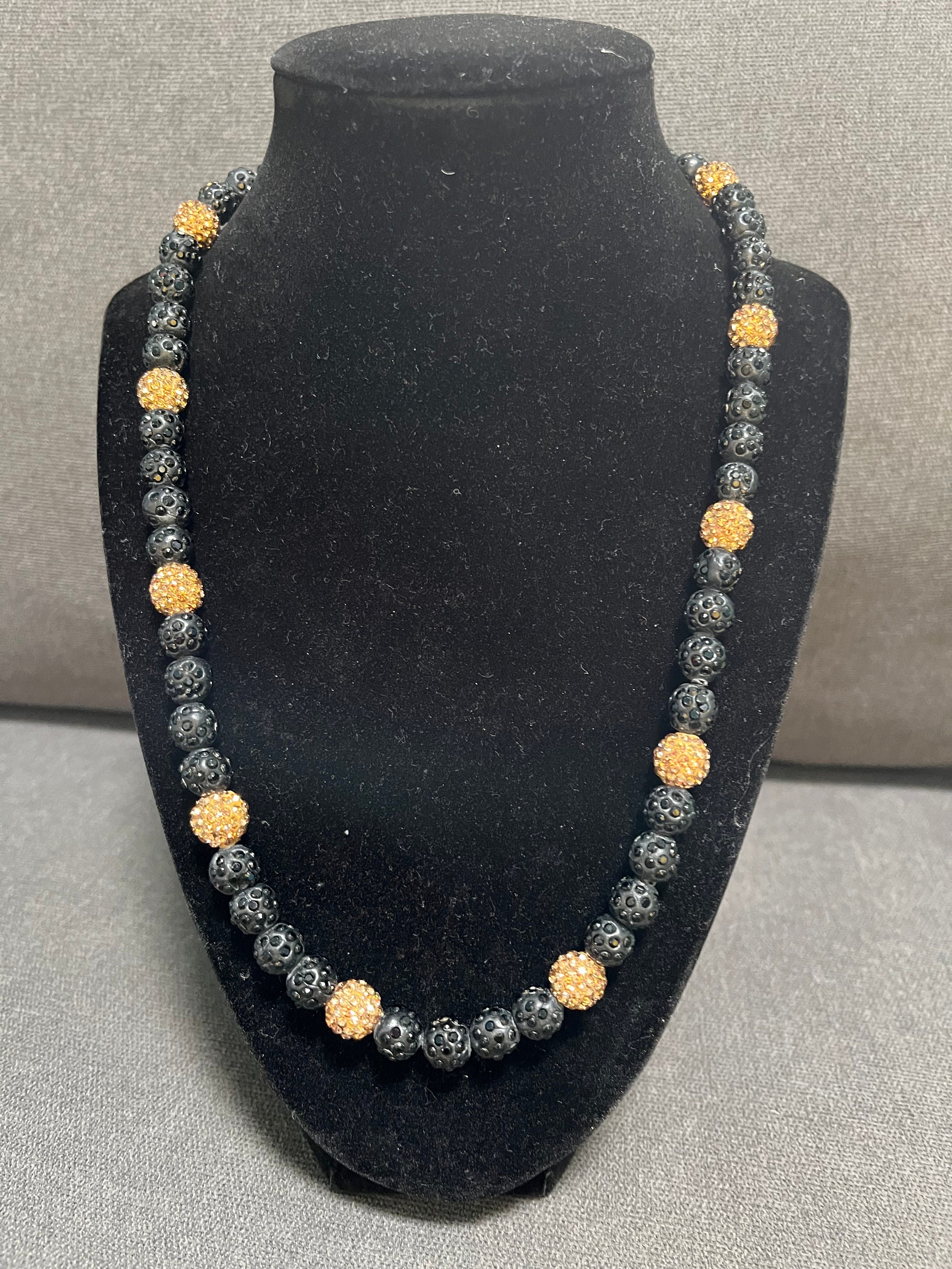 Gold Beaded Necklace Black Golden Sports Chain Baseball