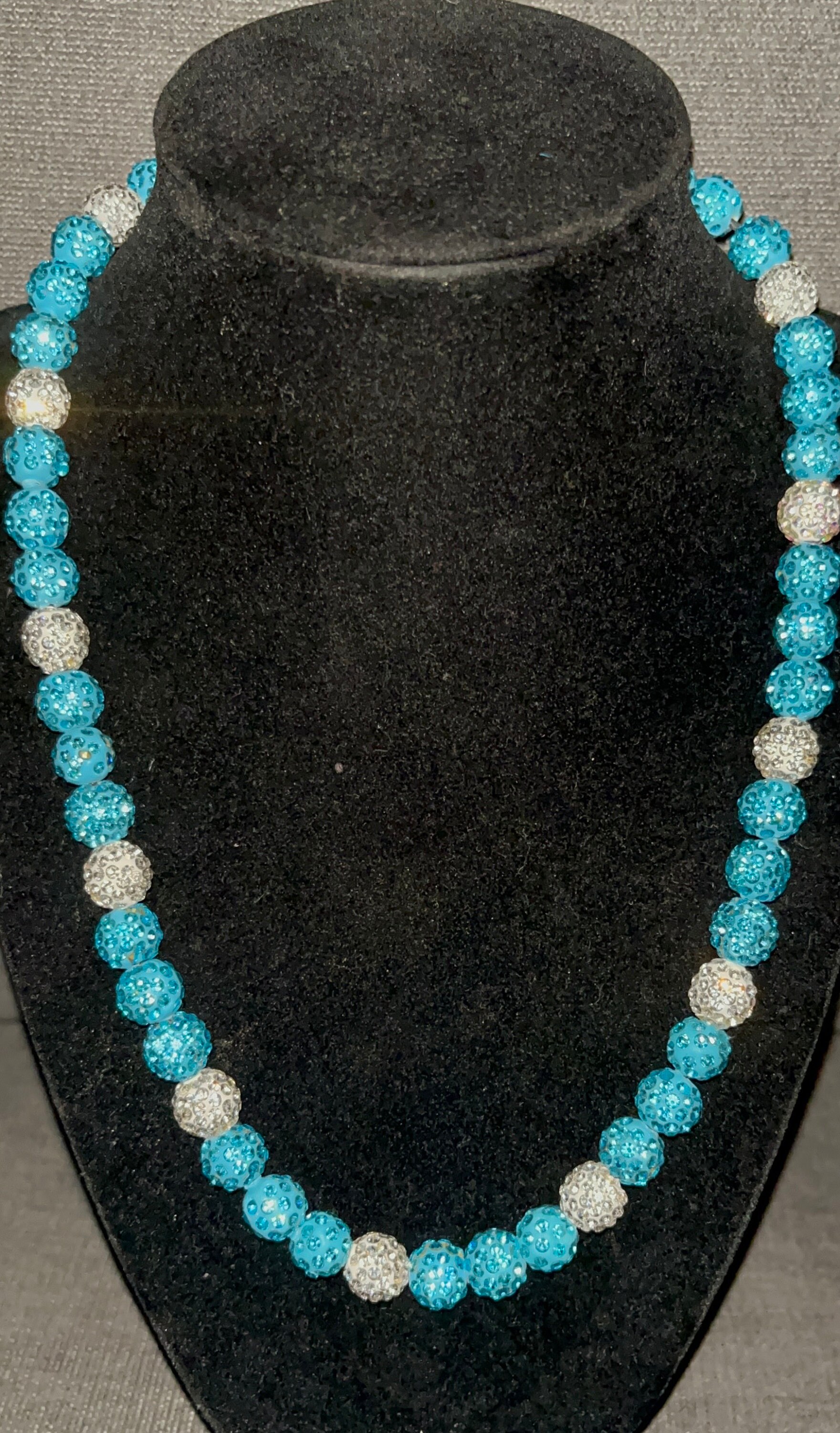 Oh Baby Blue Beaded Necklace White Diamond Baseball Rhinestone Bead ...