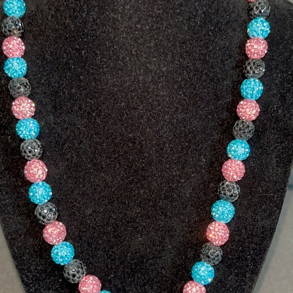 Miami Nights Beaded Necklace Pink Black Baby Blue Sports Chain Jewelry Baseball Rhinestone Vice Bead Shiny Bling Diamond Stone Powder Sky