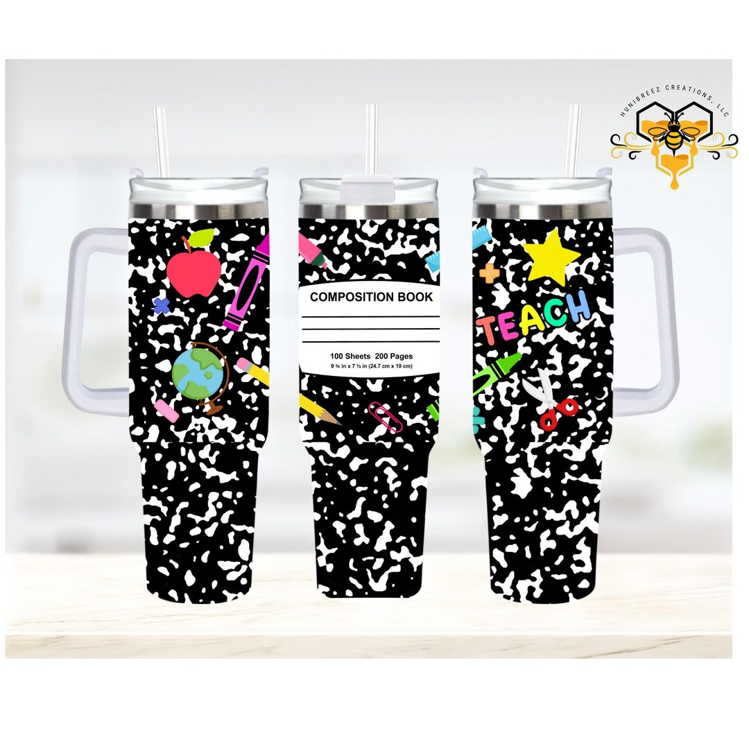 Composition Notebook 40oz Tumbler Wrap, Teacher 40oz Sublimation Design