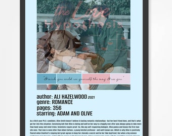 L'ipotesi dell'amore di Ali Hazelwood Poster - Download digitale, Poster, Arte murale, Libri, BookTok, Amanti dei libri, Adam e Olive Poster, decalcomania