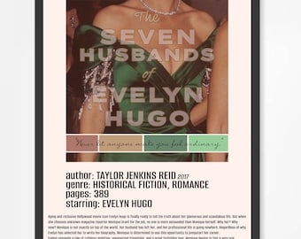 The Seven Husbands Of Evelyn Hugo by Taylor Jenkins Reid Poster - Digital Download, Poster, Wall Art, Books, BookTok, Book lovers,