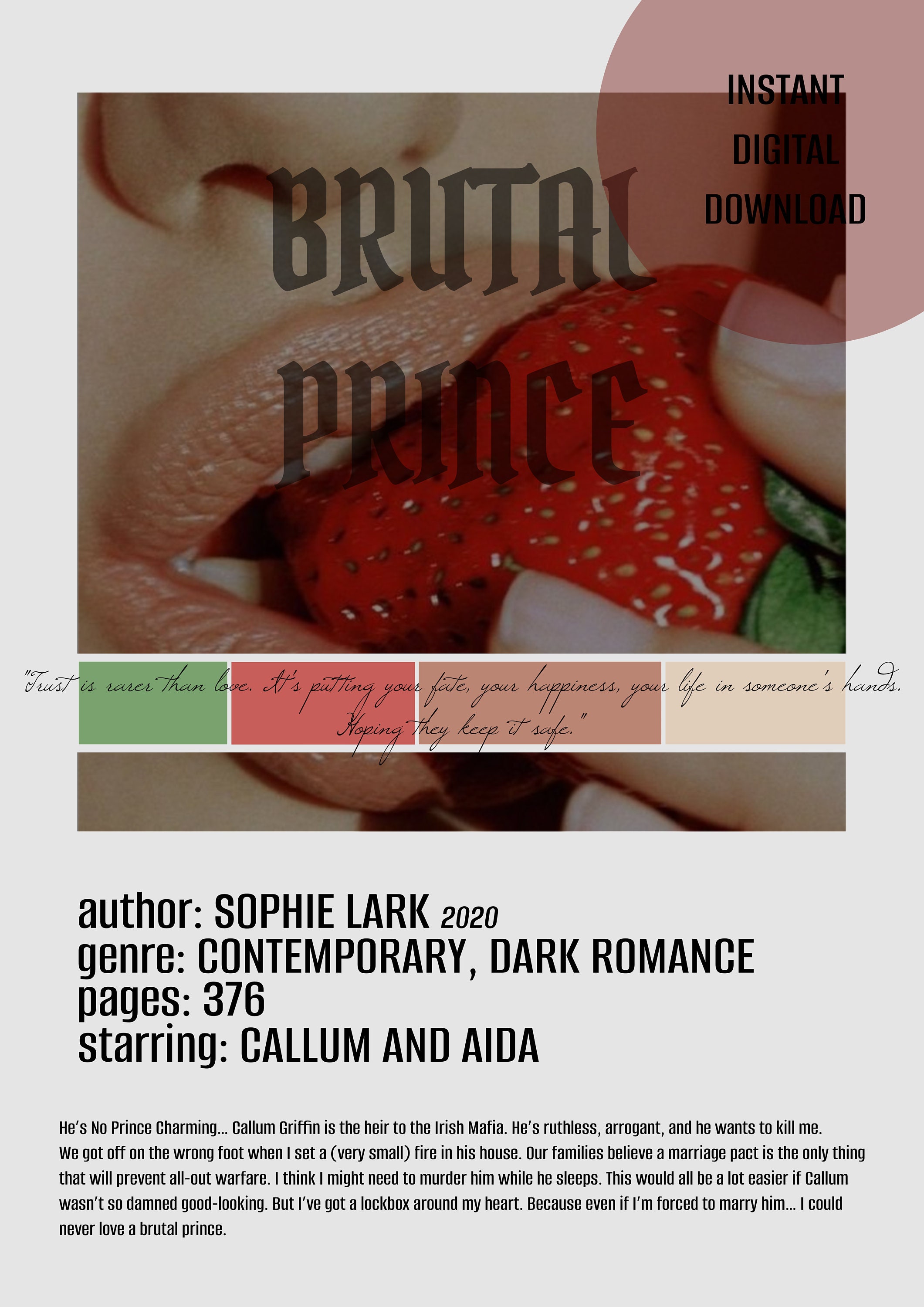 Brutal Prince by Sophie Lark Poster Digital Download Etsy