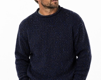Aran Woollen Mills Irish Wool Sweater Mens Medium Navy Fleck Crewneck Knit NWT