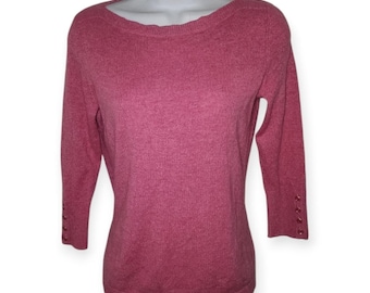 Talbots Różowy sweter damski z kaszmirem i guzikami, organiczny, mały, mały