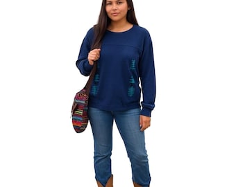 Maglione girocollo da donna Pendleton in cotone biologico con motivo azteco, ideale per attività all'aperto, campeggio e autunno.