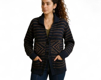 Woolrich Chunky Knit Wool Blend Outdoor Boho Fall Winter Cardigan Sweater (CN)