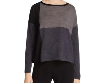 Suéter extragrande de lana merino con bloques de color de Eileen Fisher para mujer, talla XXS
