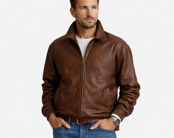 Polo Ralph Lauren Men's Vintage Brown Leather Bomber Jacket Sz L