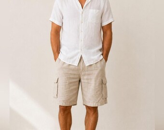 Tommy Bahama 100% Linen Cargo Shorts Men’s Large Tan Beach Resort Vacation